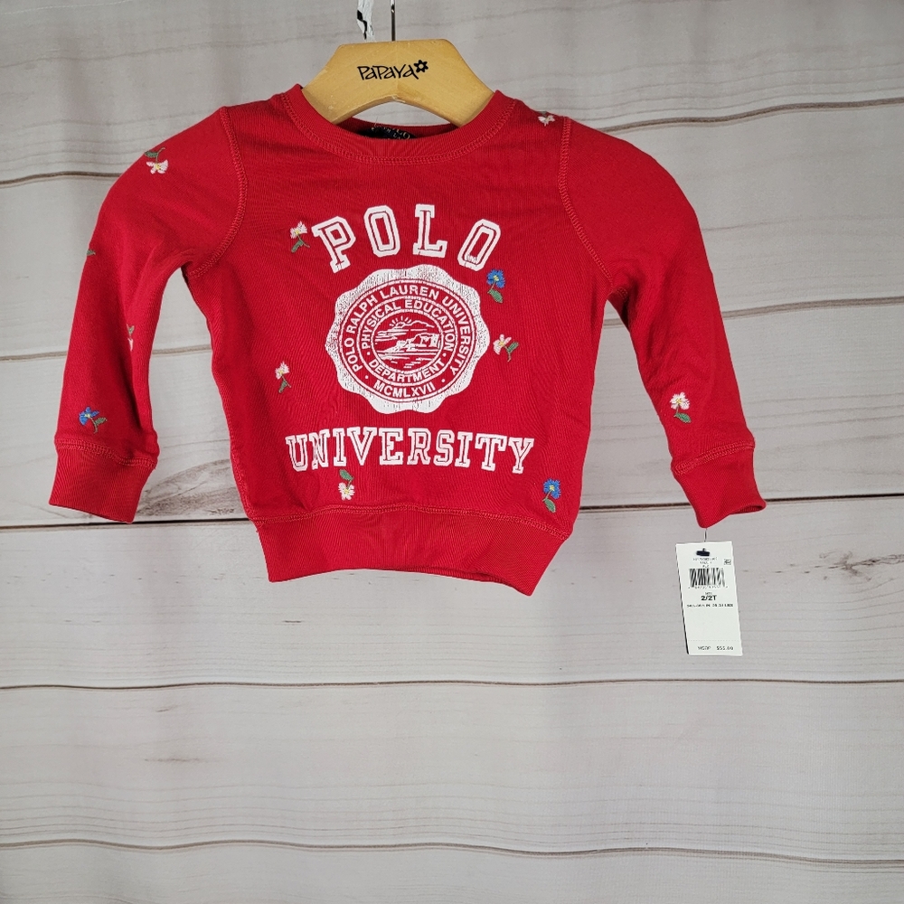 Ralph Lauren Baby Size 2T Girls Polo  Sweatshirt Red Long Sleeve Toddler #B58